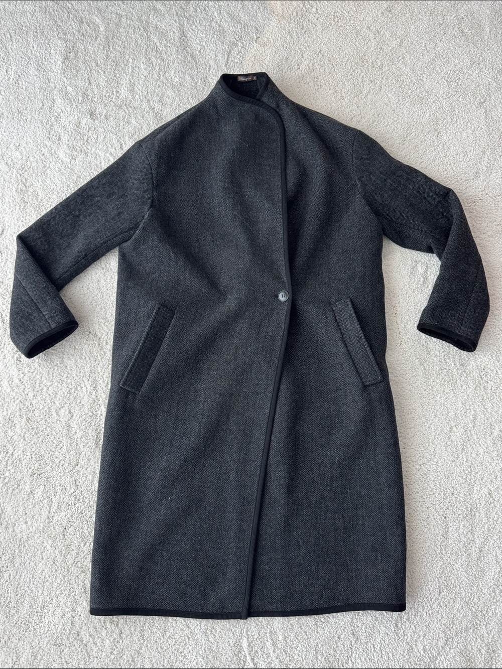 J. McLaughlin Charcoal Chevron Single-Button Wool-Blend Coat